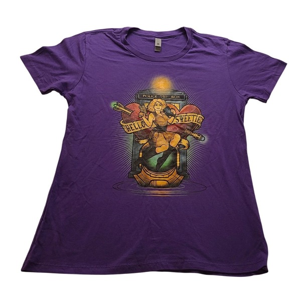 Next Level Apparel Tops - Doctor Who River Song Hello Sweetie Purple Graphic T-Shirt Women's Large Pinup